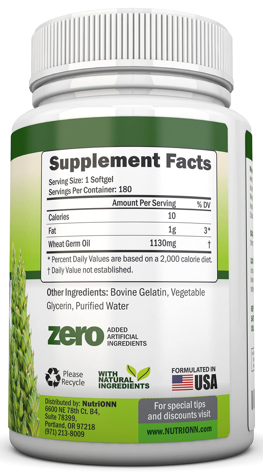 NutriONN Wheat Germ Oil 1130mg - 180 Softgels - image 2