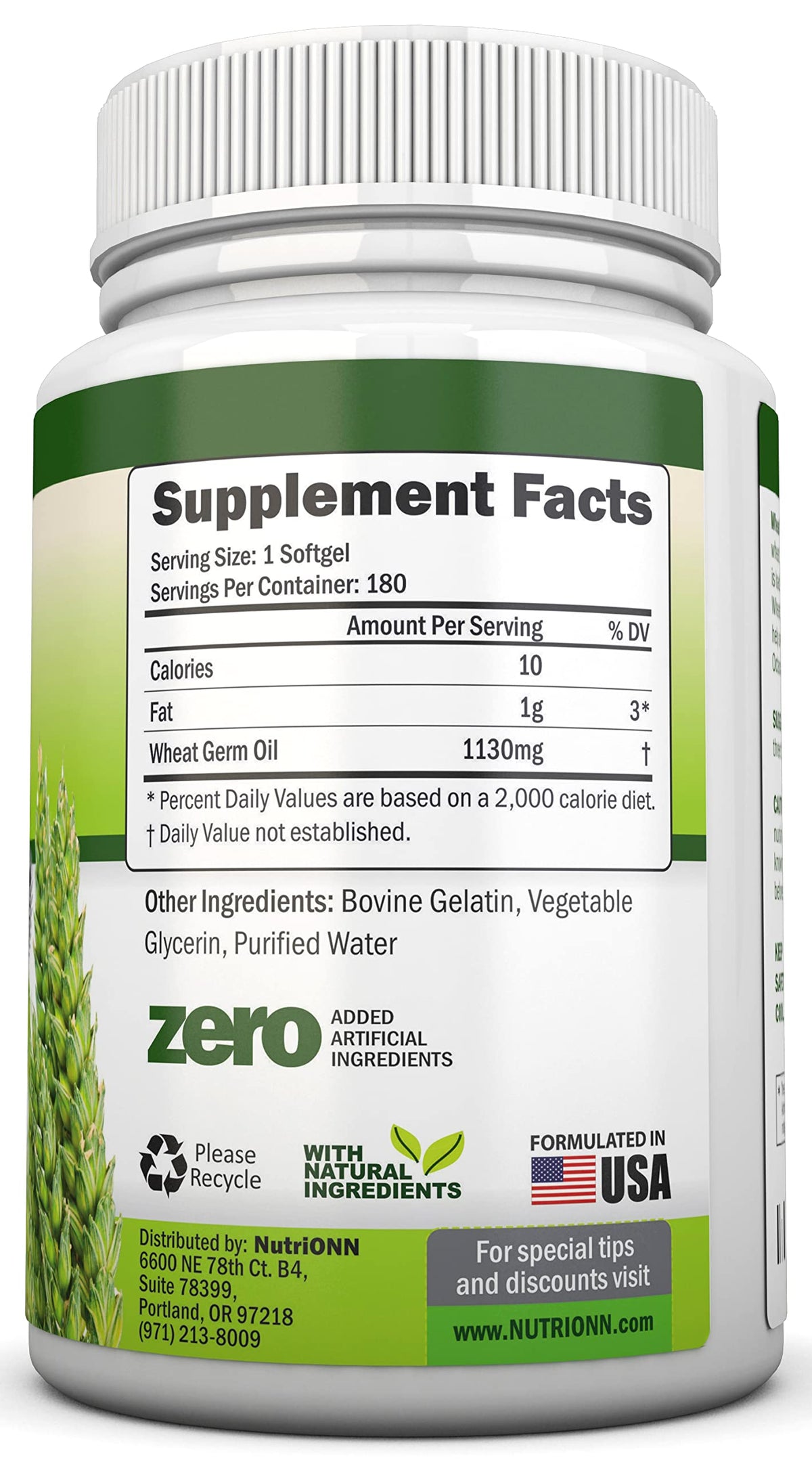 NutriONN Wheat Germ Oil 1130mg - 180 Softgels - image 2