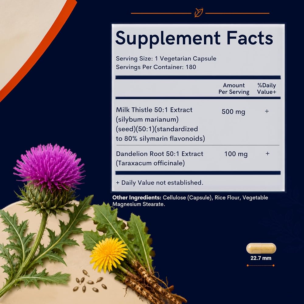 Vitamatic Milk Thistle with Dandelion Root Extract - 180 Capsules - image 2