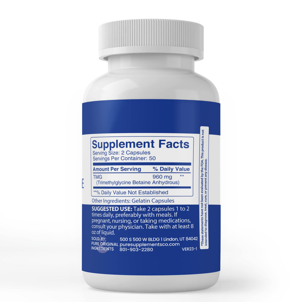 PURE ORIGINAL INGREDIENTS TMG Trimethylglycine - 100 Capsules - image 3