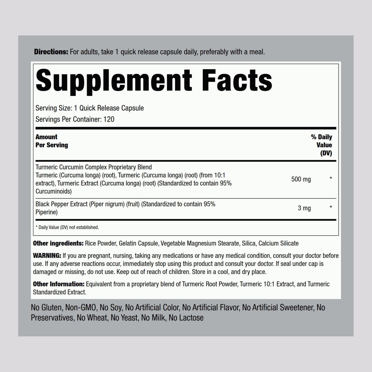 Piping Rock Turmeric Curcumin with Black Pepper - 120 Capsules - image 2