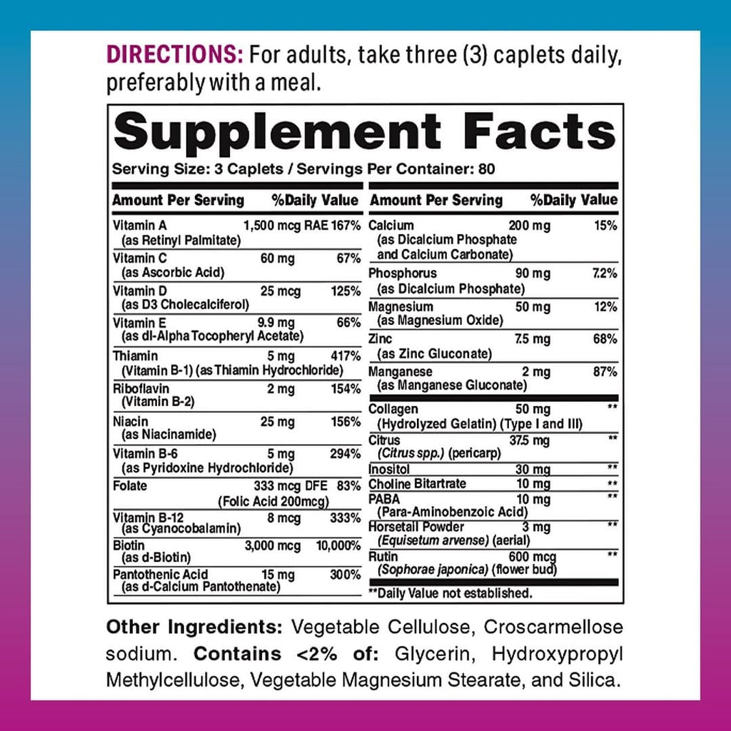 Vitamin World Hair, Skin and Nails Formula - 240 Caplets - image 2