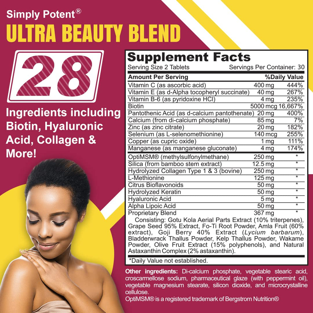 Simply Potent Hair Skin and Nails Vitamins with Biotin 5000mcg - 60 Tablets - image 2