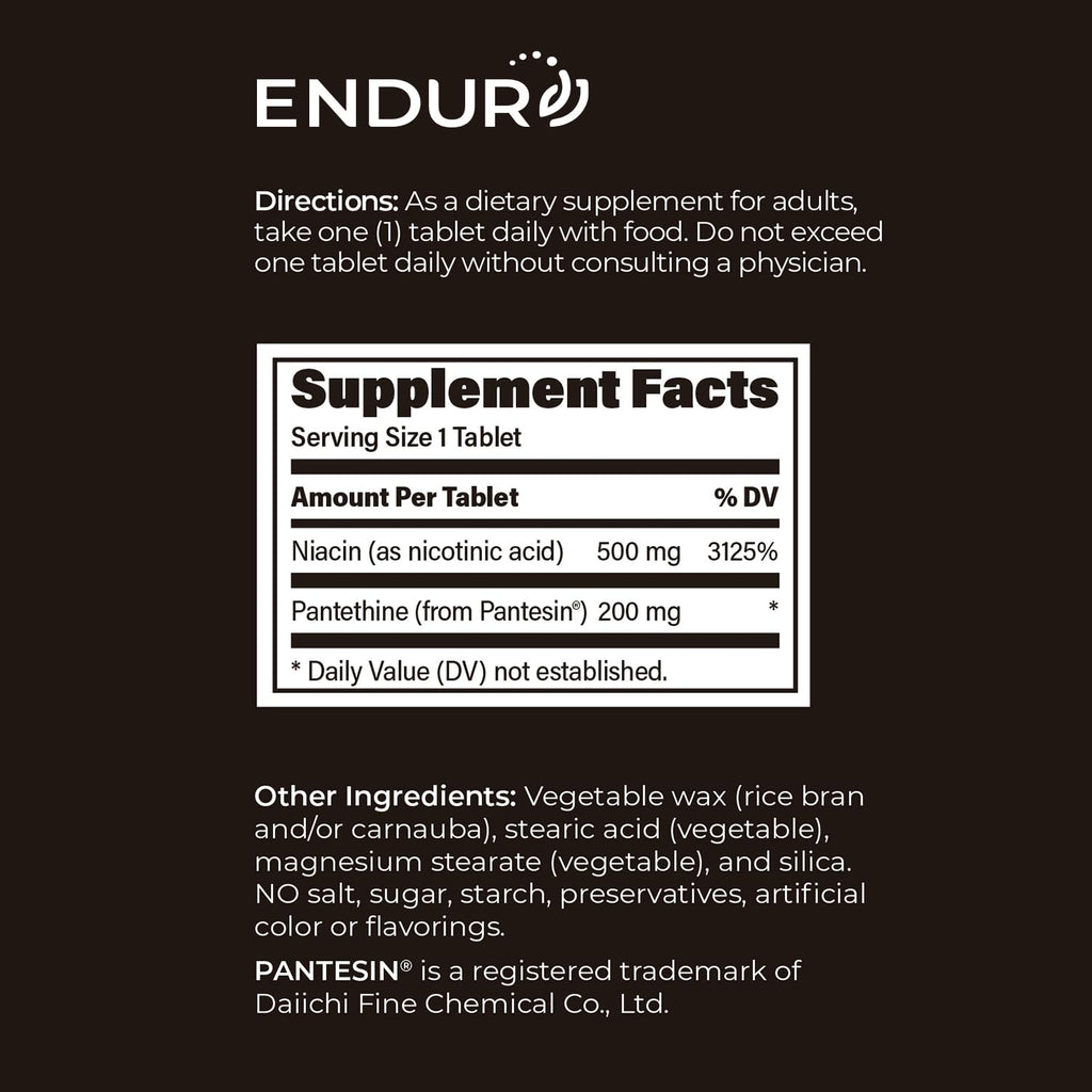Endurance Products ENDUR-THINE Niacin + Pantethine 500mg - 90 Tablets - image 4