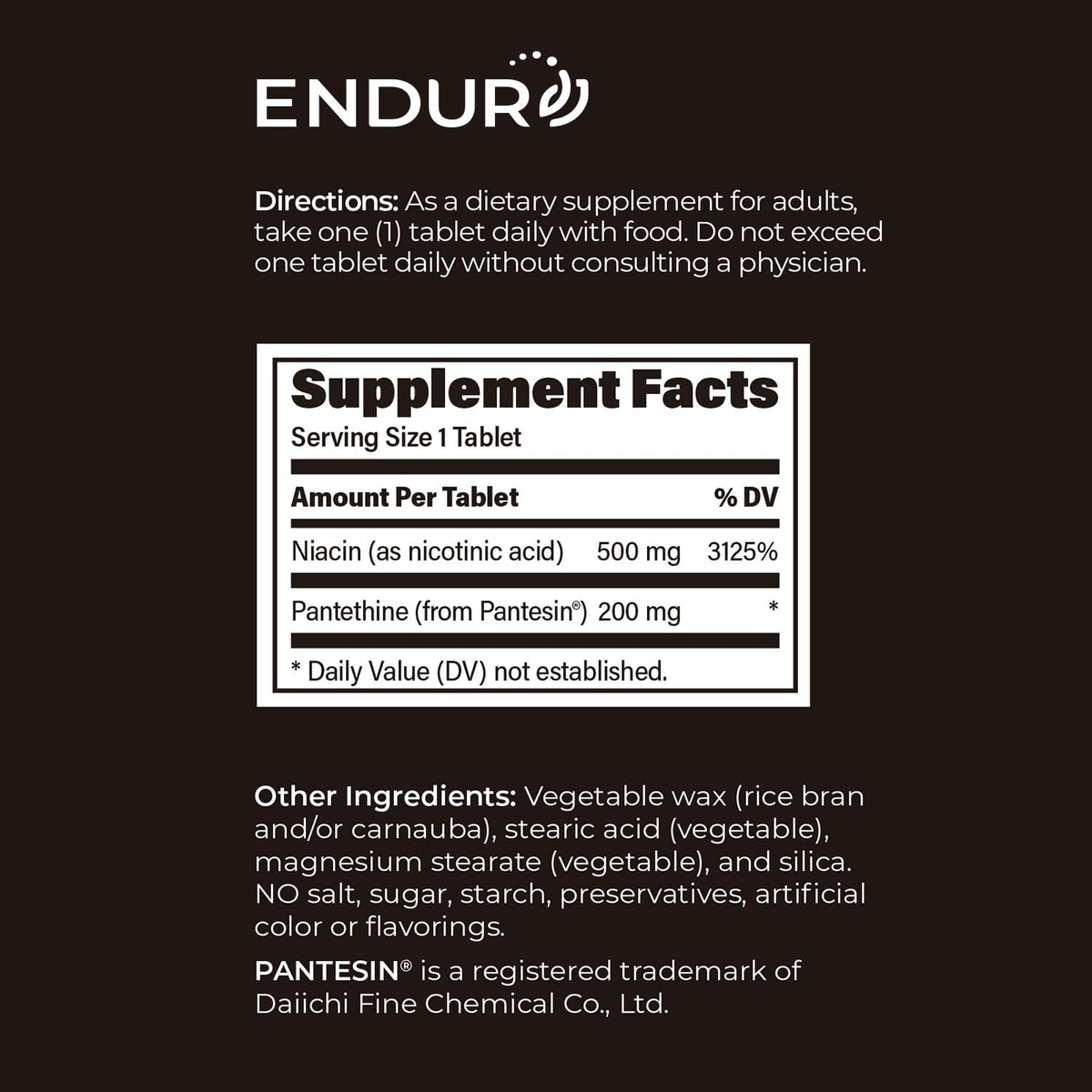 Endurance Products ENDUR-THINE Niacin + Pantethine 500mg - 90 Tablets - image 4