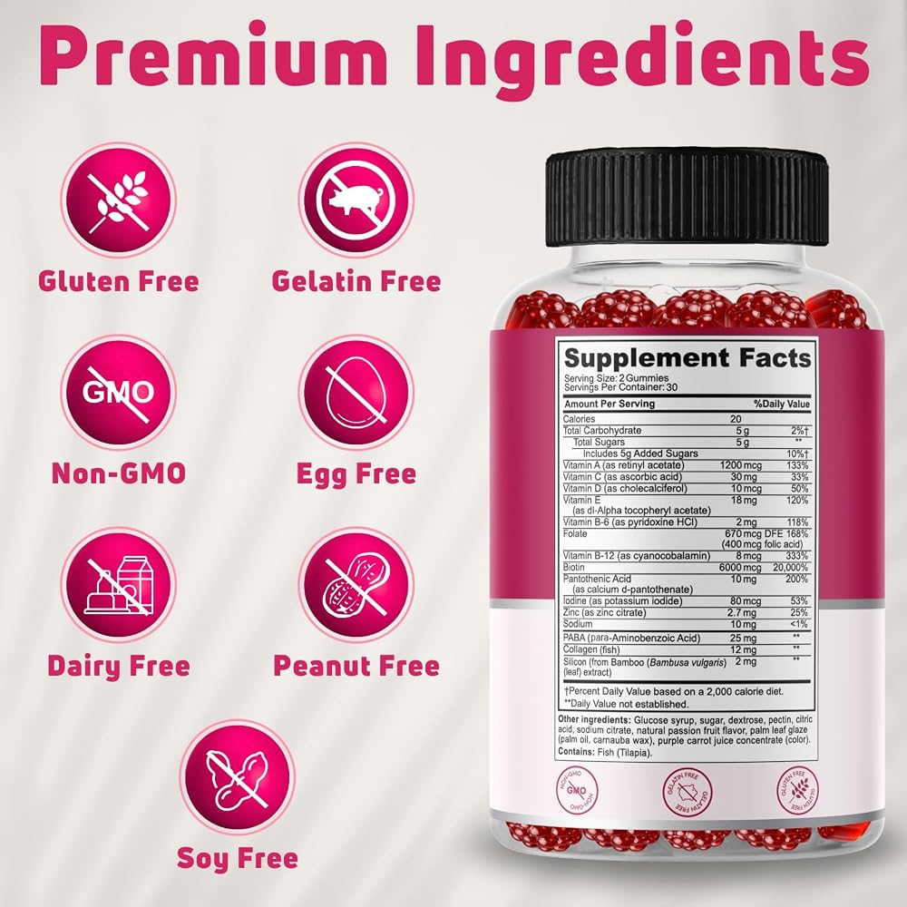 NUELATION Hair Skin and Nails Gummies with Biotin 6000mcg - 60 Count - image 5