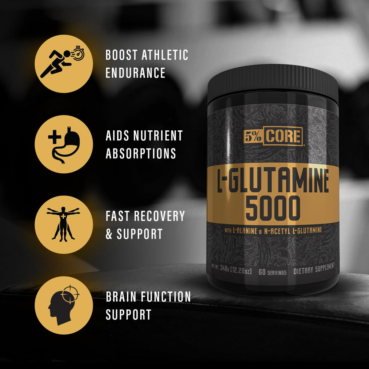5% Nutrition Core L-Glutamine 5000 mg Powder - 12.28 oz - image 5