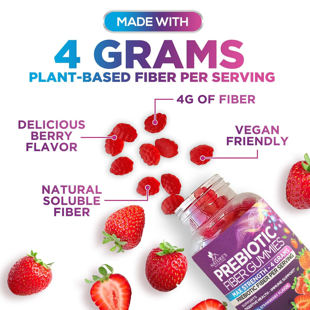 Nature's Nutrition Fiber Gummies 4g - Premium Prebiotic Plant Based