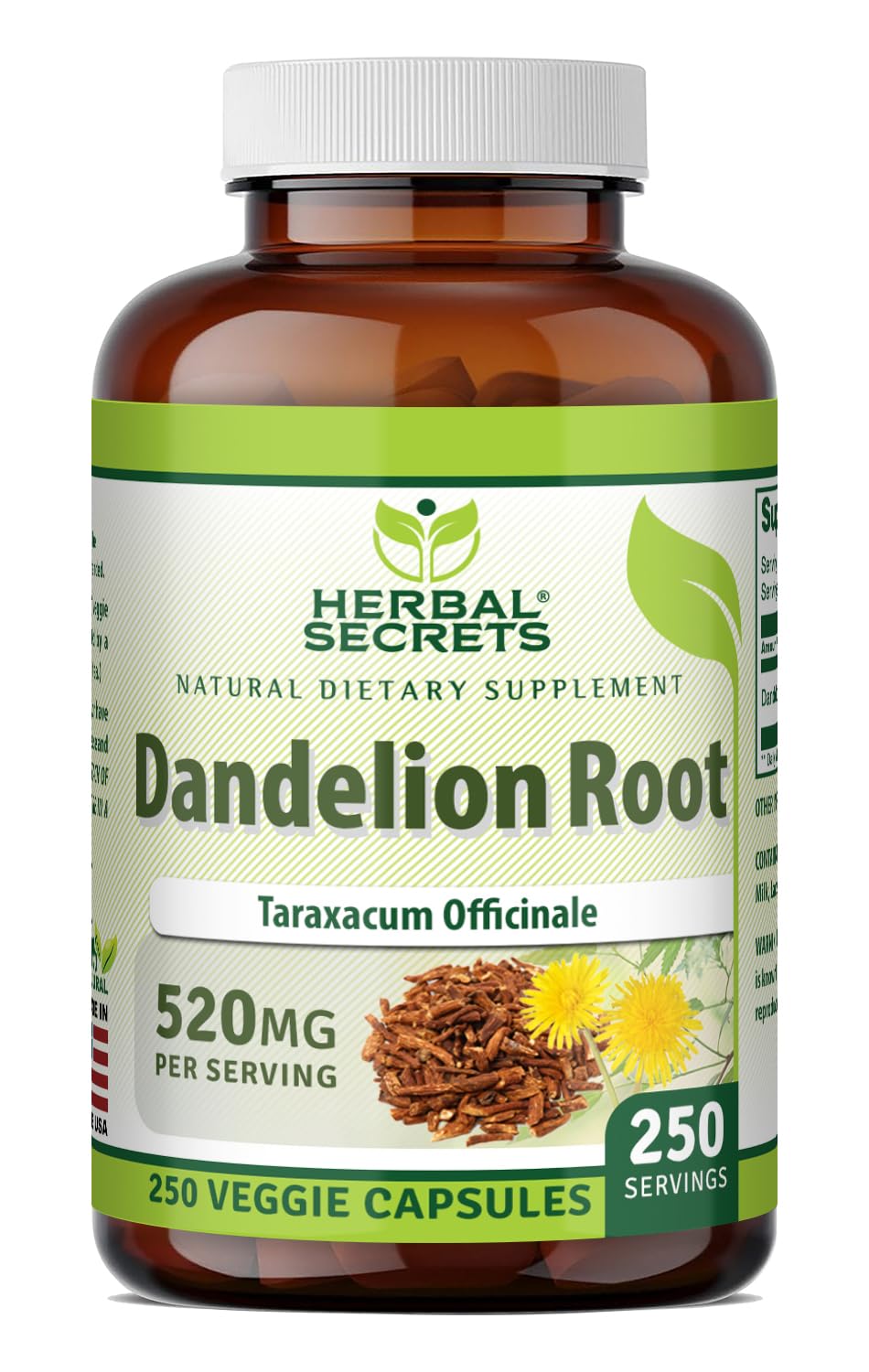 Herbal Secrets Dandelion Root 520 mg Veggie Capsules Supplement