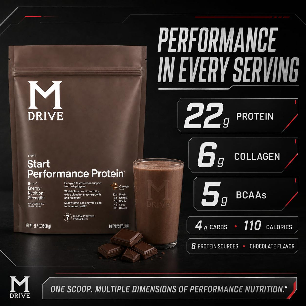 M Drive Start 9-in-1 Protein Shake Chocolate - 30 Servings - image 2