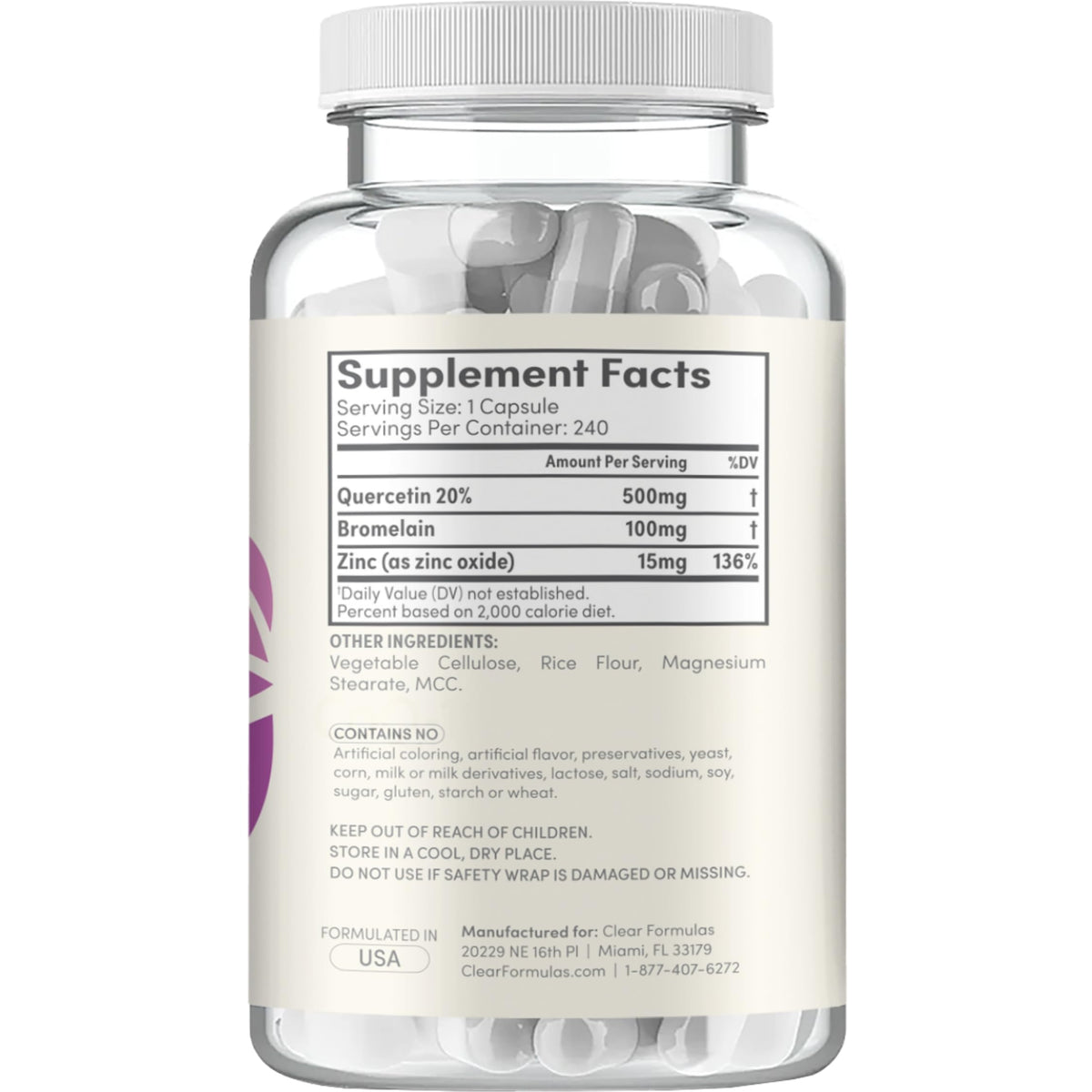 Clear Formulas Advanced Zinc Quercetin with Bromelain - 120 Servings - image 3