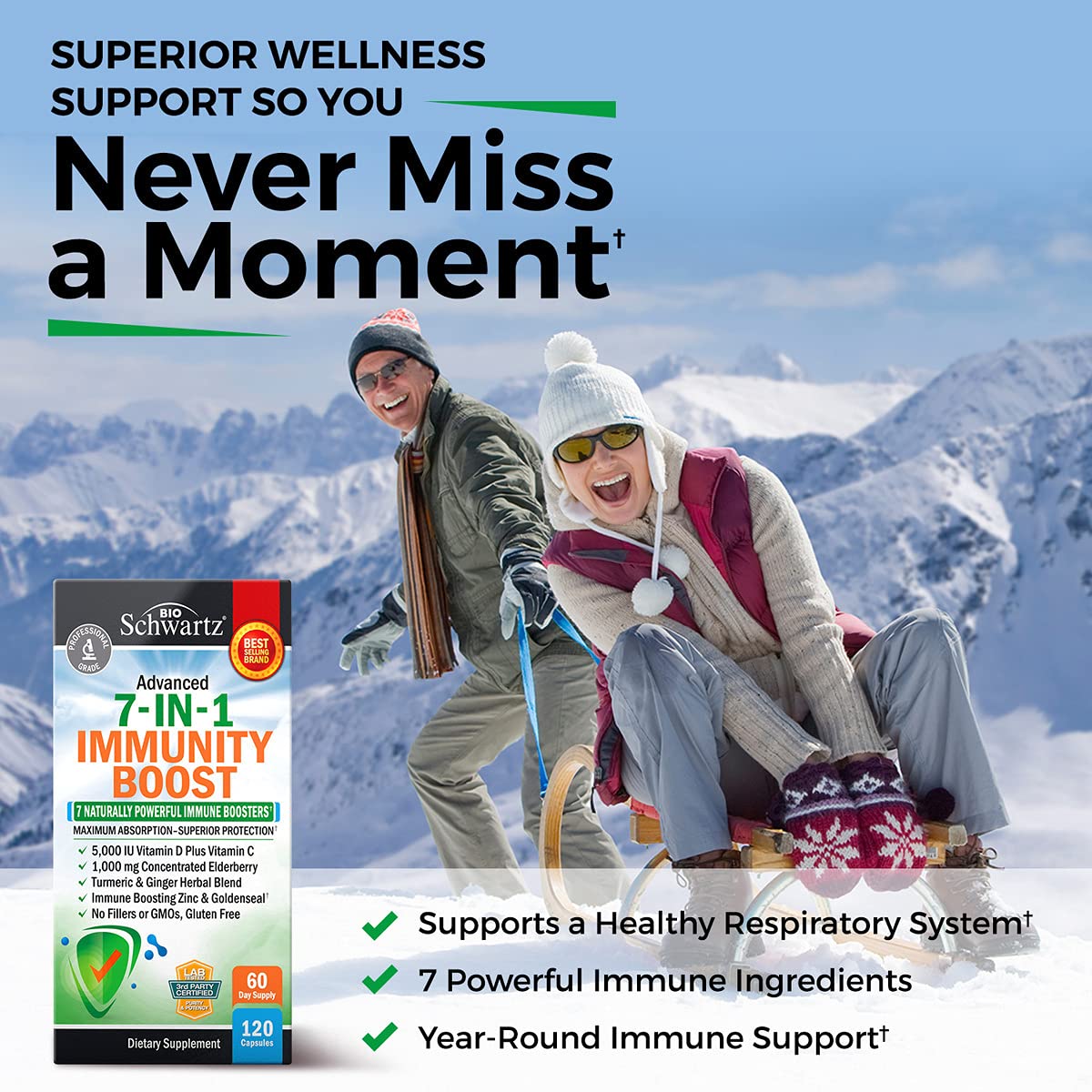BioSchwartz Immune Support with Zinc Elderberry Vitamin D 5000 IU - 120 Capsules - image 3