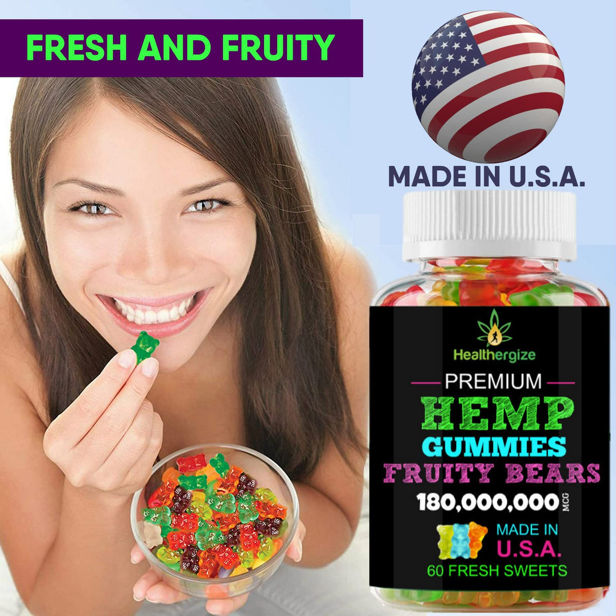Healthergize Hemp Gummy Bears for Calm and Peace - 60 Gummies - image 3
