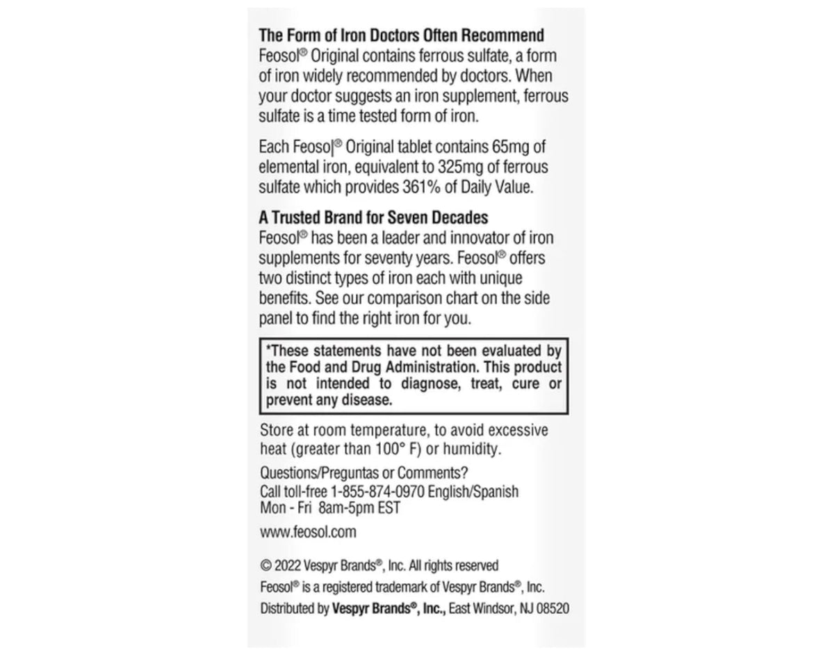 Feosol Original Ferrous Sulfate Iron Supplement - 360 Tablets - image 5