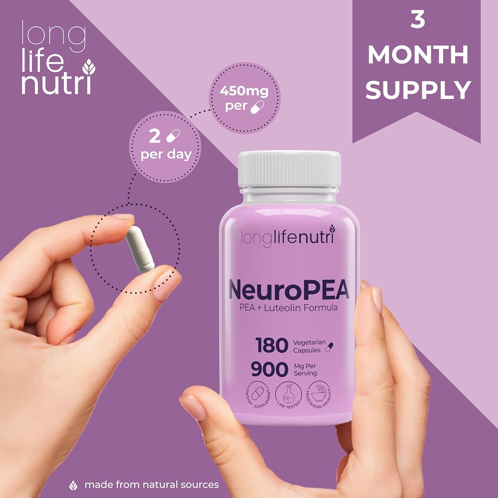 LongLifeNutri NeuroPEA Palmitoylethanolamide Luteolin - 180 Vegetarian Capsules - image 5