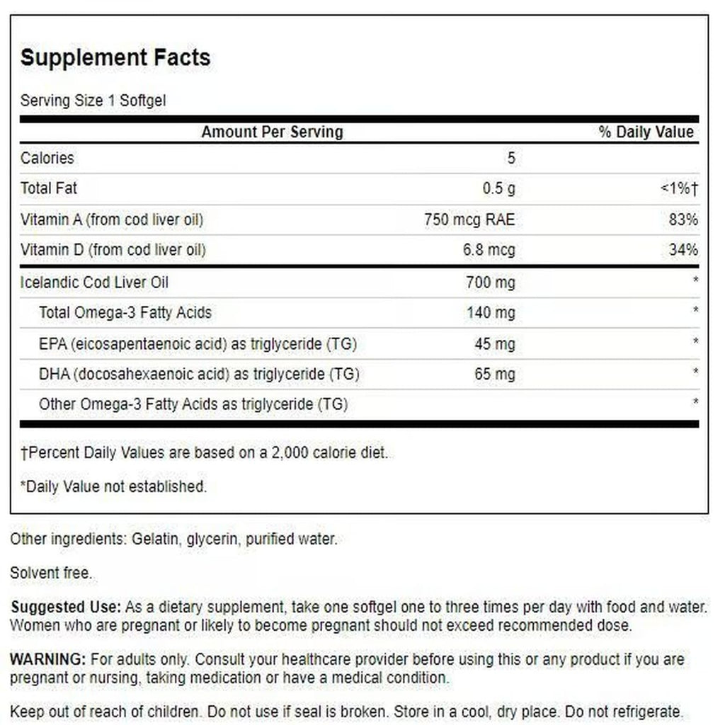 Swanson Cod Liver Oil with Vitamin A 700 mg - 250 Softgels - image 2