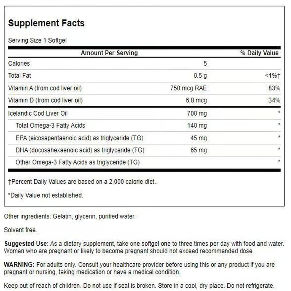 Swanson Cod Liver Oil with Vitamin A 700 mg - 250 Softgels - image 2