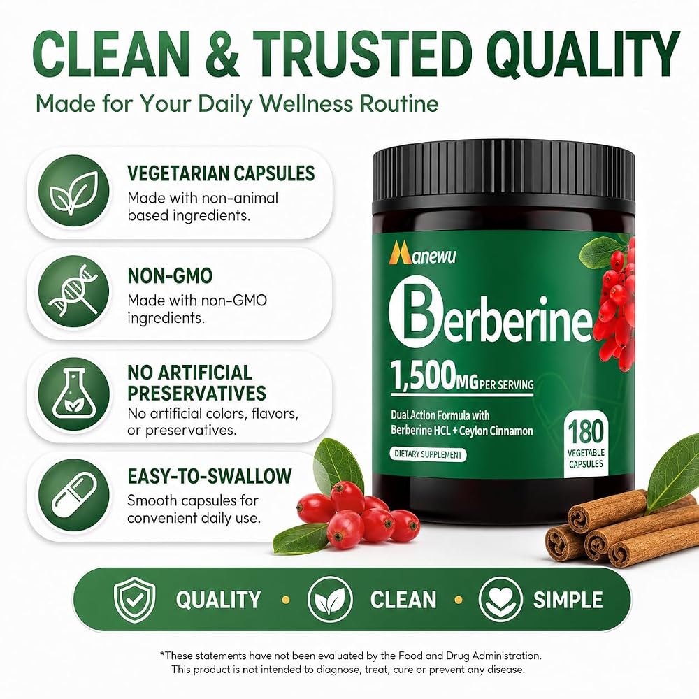 NEOGLI Berberine Supplement 1500mg with Ceylon Cinnamon - 180 Capsules - image 5