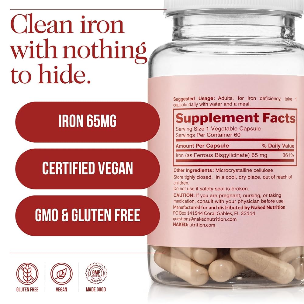 NAKED Iron 65mg Ferrous Bisglycinate - 60 Capsules - image 5