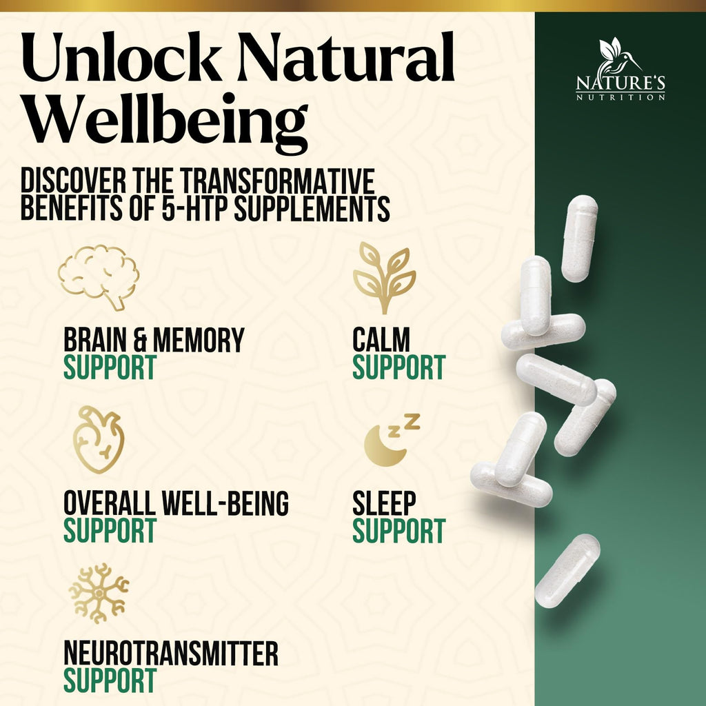 Nature's Nutrition 5HTP 200mg per Serving Capsules - 5 HTP Supplement