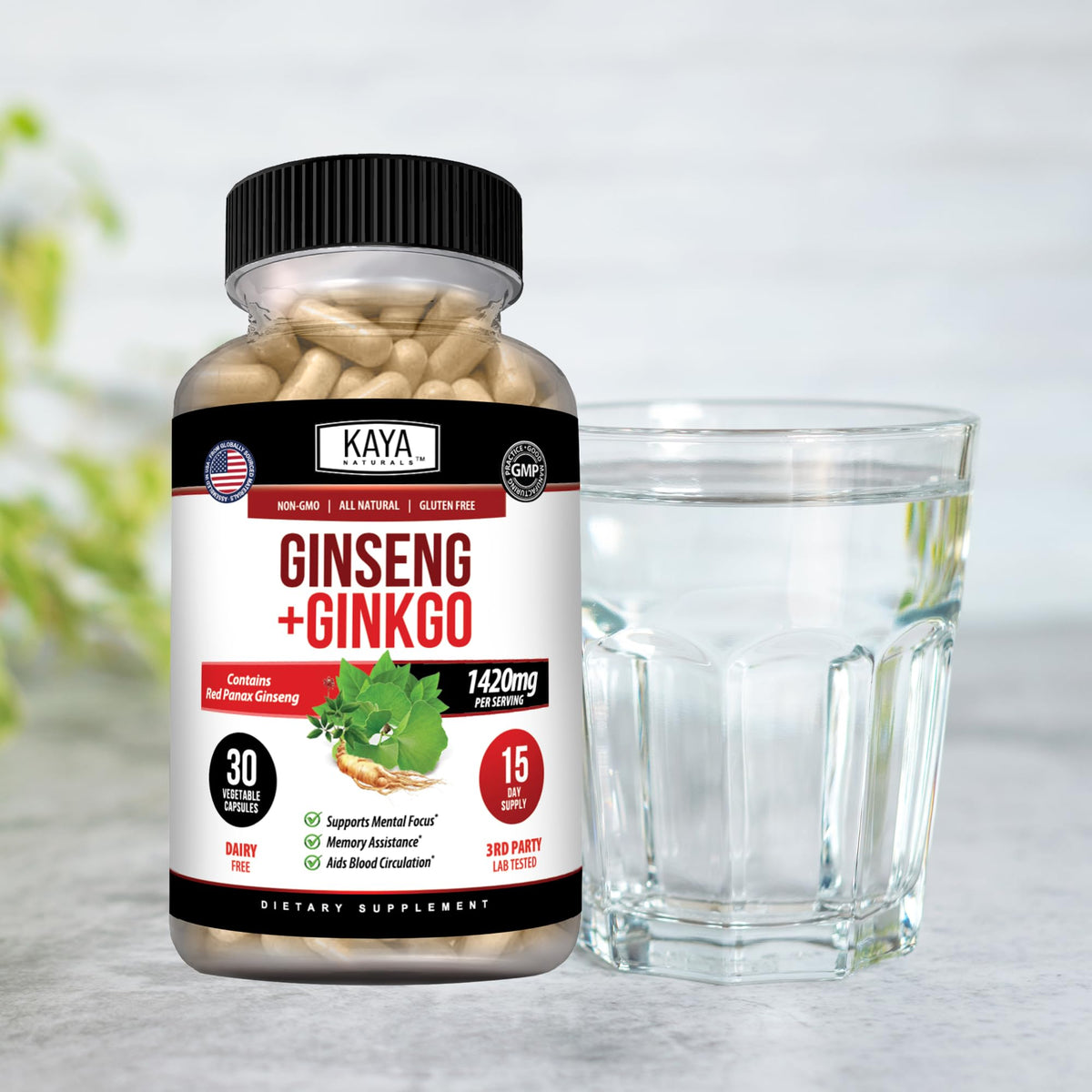 Kaya Naturals Red Panax Ginseng + Ginkgo Biloba