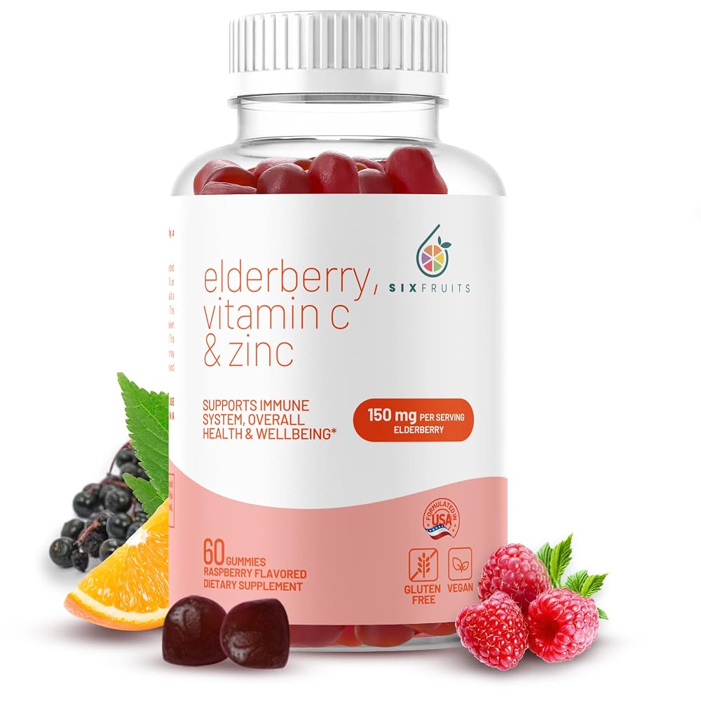 Sixfruits Organic Elderberry Gummies with Zinc & Vitamin C - 60 Gummies