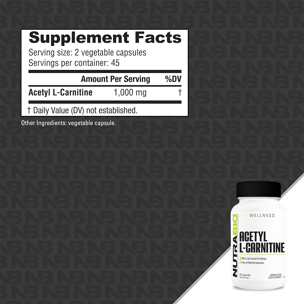 NutraBio Acetyl L-Carnitine 500mg Energy Support - 90 Capsules - image 2