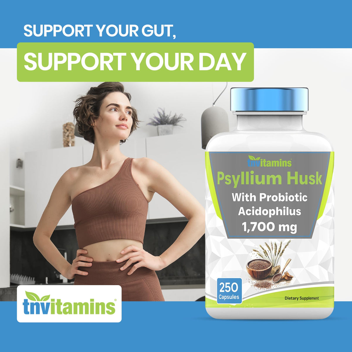 tnvitamins Psyllium Husk Capsules 1700 MG - 250 Capsules - image 3