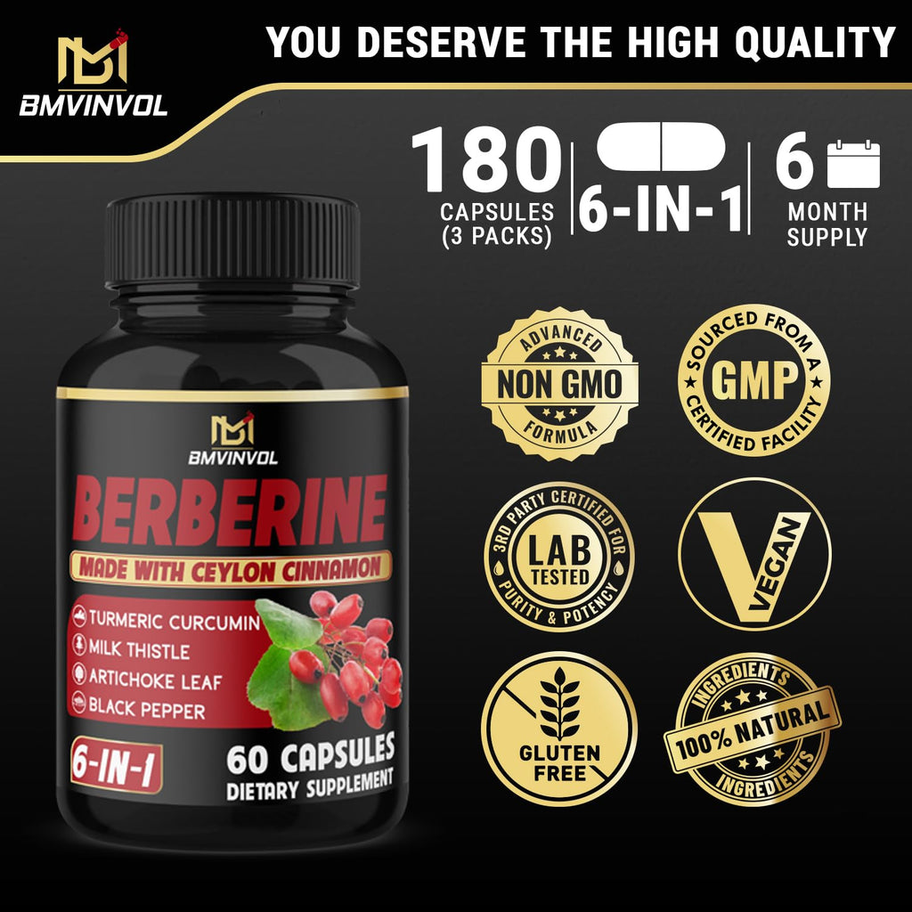 BMVINVOL Berberine Supplement with Turmeric & Milk Thistle - 180 Capsules - image 7