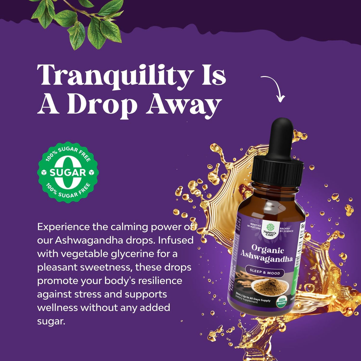 Natures Craft Organic Ashwagandha Liquid Drops Extract - 30ml - image 2