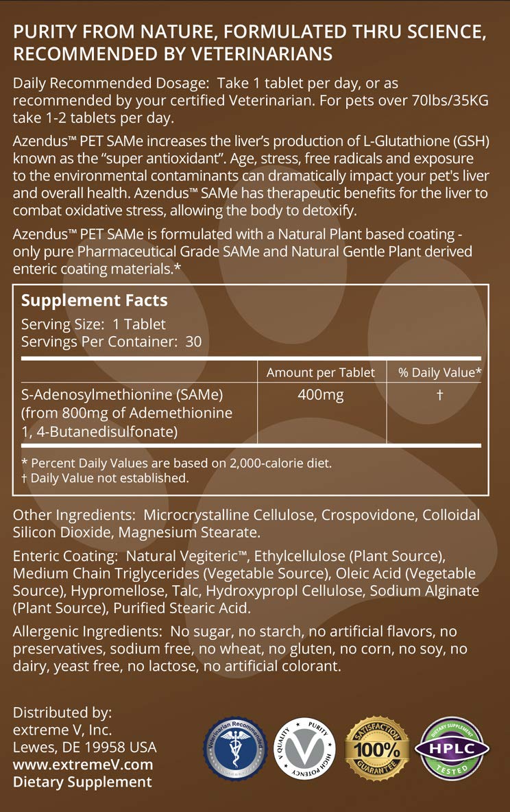extreme V Azendus Natural SAM-e 400mg - 30 Tablets - image 2