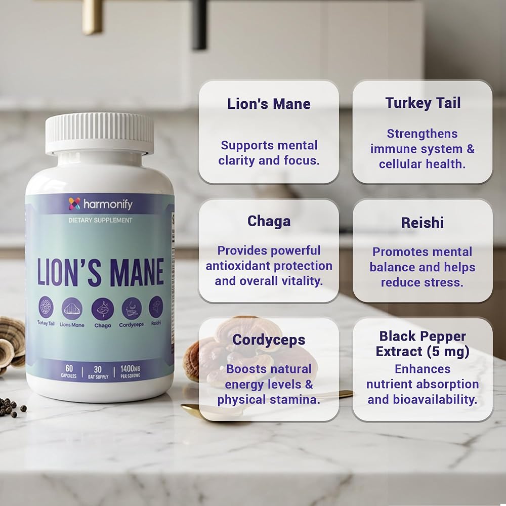 HARMONIFY Lions Mane Mushroom Supplement 20 in 1 Blend - 60 Capsules - image 3