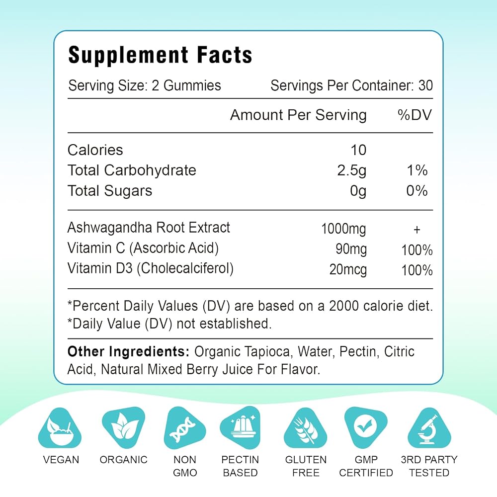VZOXAINS Ashwagandha Gummies with Vitamin D & C - 120 Count - image 3