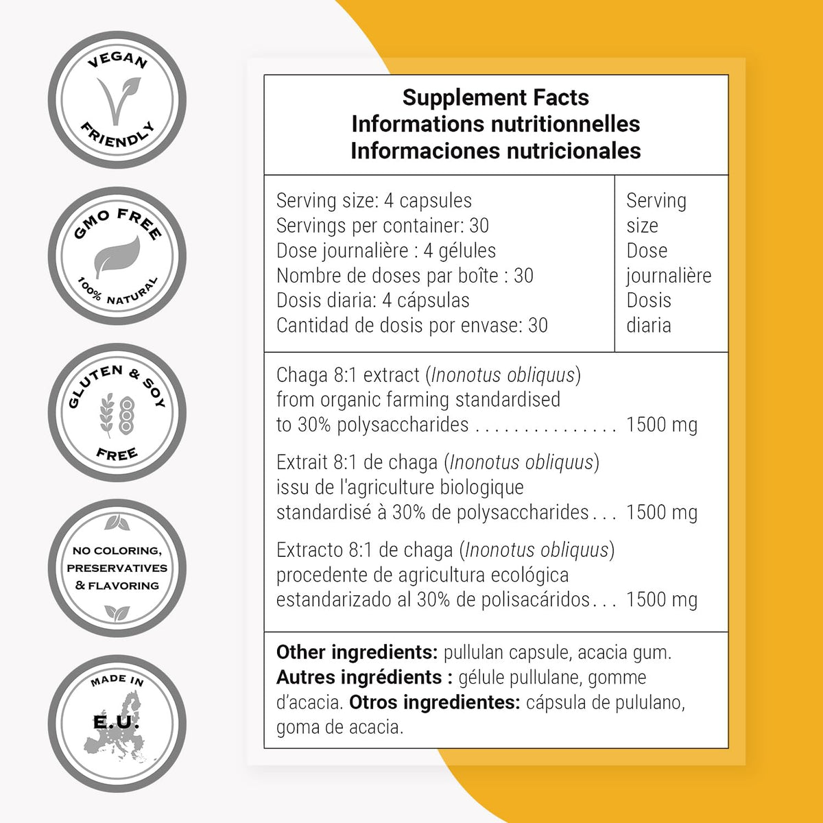 Supersmart Organic Chaga Extract 1500mg - 90 Vegetarian Capsules - image 4