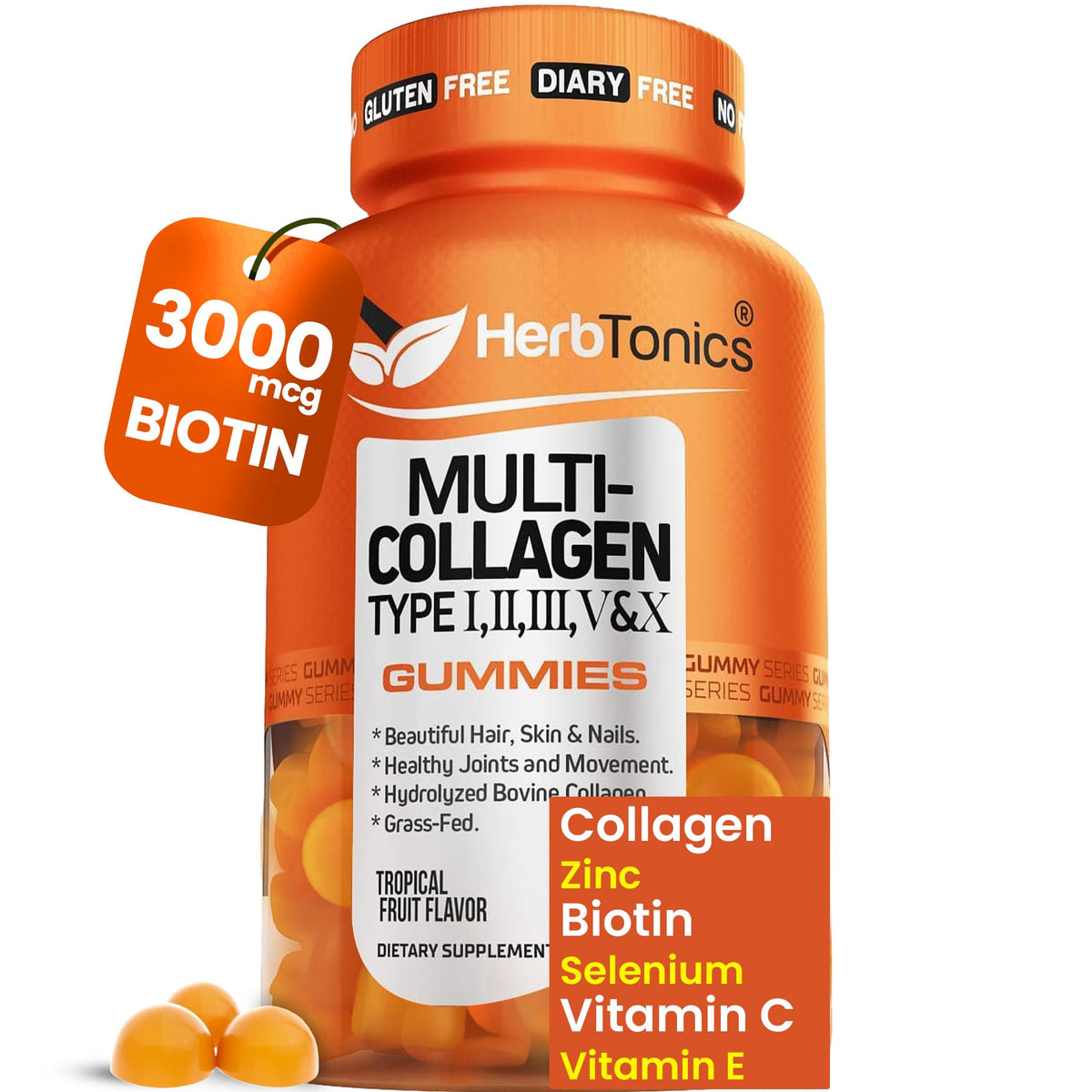 Herbtonics Multi Collagen Peptides Gummies for Women & Men - 60 Gummies