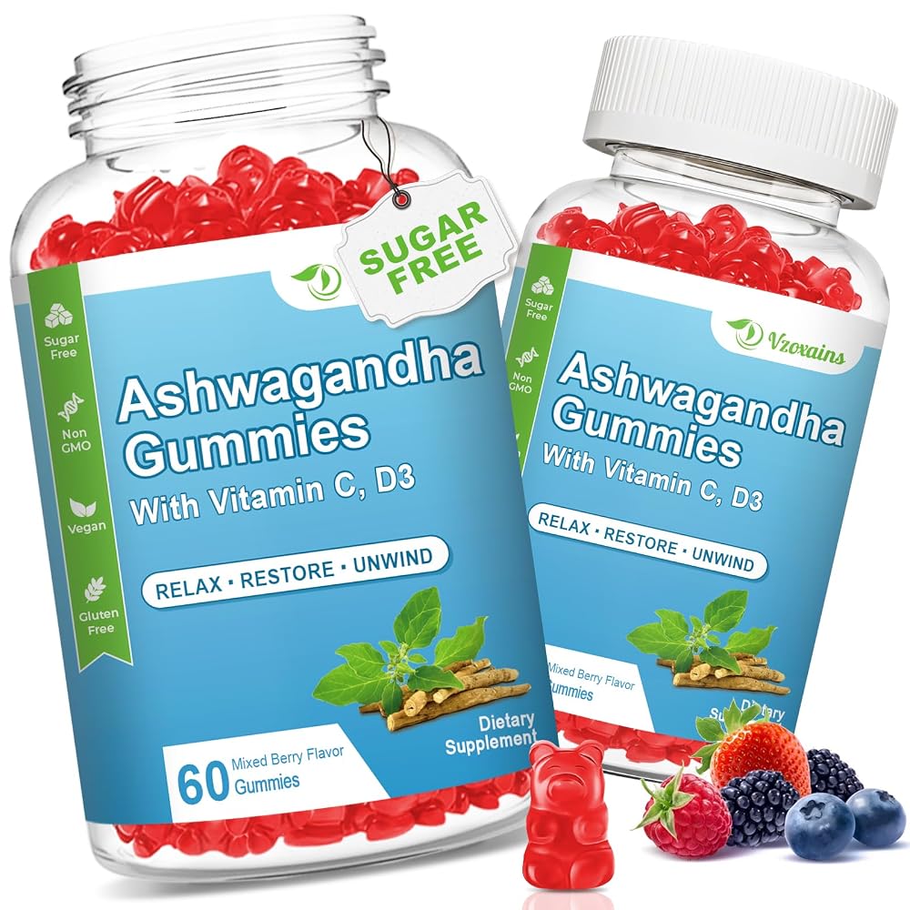 VZOXAINS Ashwagandha Gummies with Vitamin D & C - 120 Count