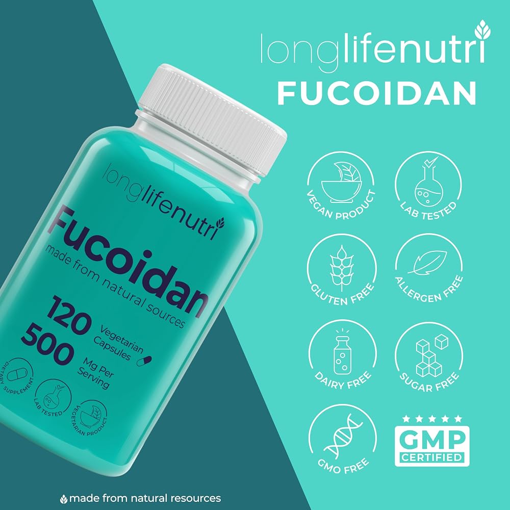 LongLifeNutri Fucoidan 500mg Brown Seaweed Extract - 120 Vegetarian Capsules - image 7