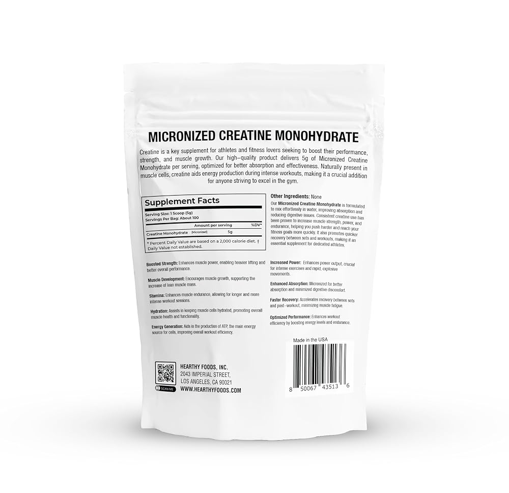 HEARTHY FOODS Creatine Monohydrate Micronized Powder - 100 Servings - image 3