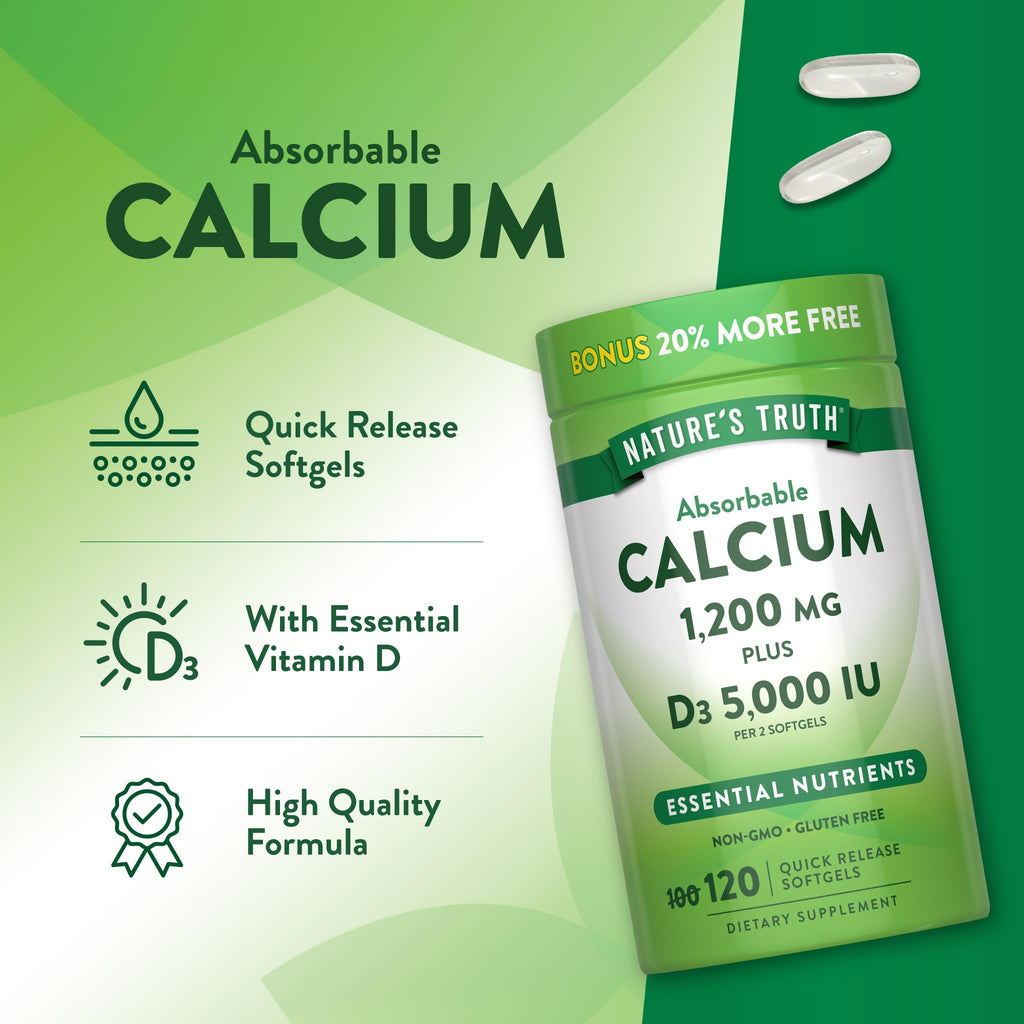 Nature's Truth Absorbable Calcium 1200 mg with Vitamin D3 - 120 Softgels - image 5
