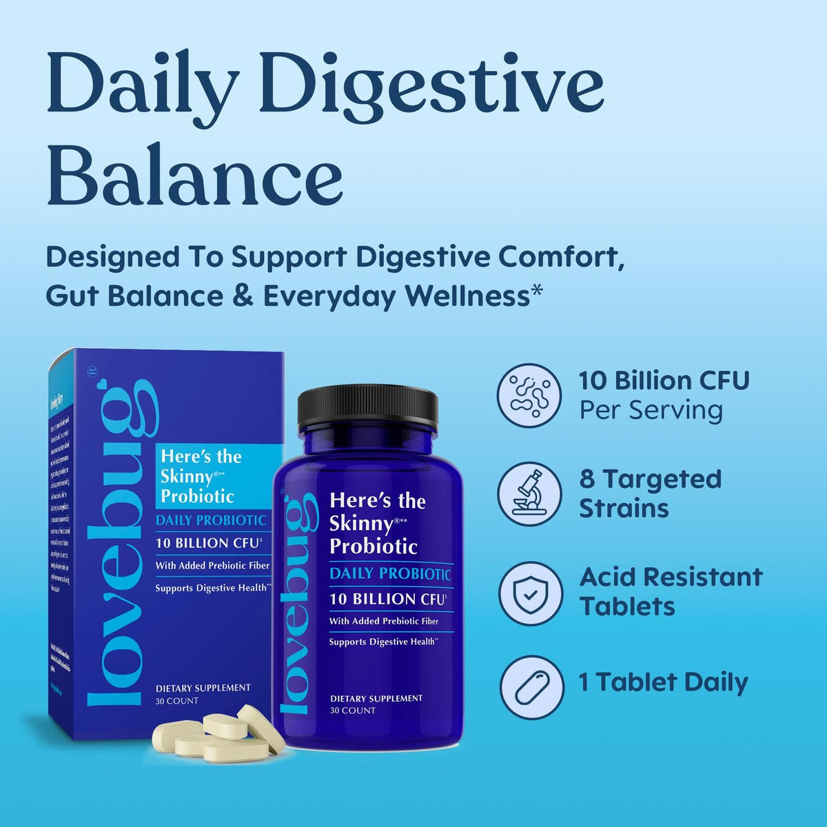LOVEBUG Here's The Skinny Probiotics 10 Billion CFU - 60 Tablets - image 2