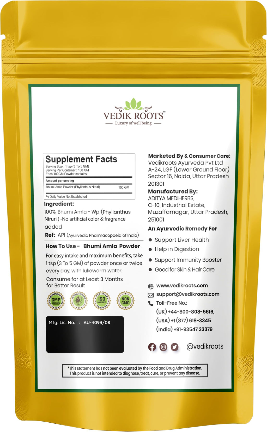 VEDIKROOTS Bhumi Amla Powder - 100g - image 2