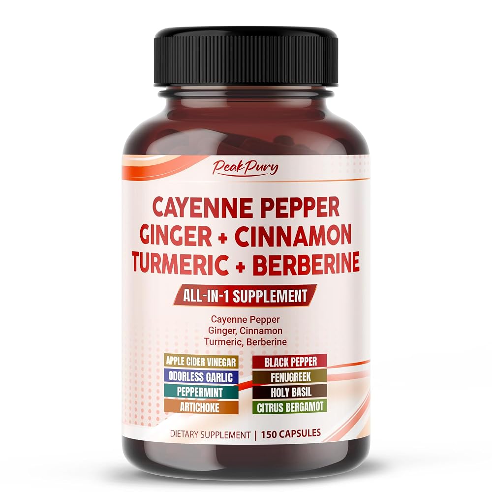 PEAKPURY Cayenne Pepper 13-Ingredient Blend with Ginger Root - 150 Capsules