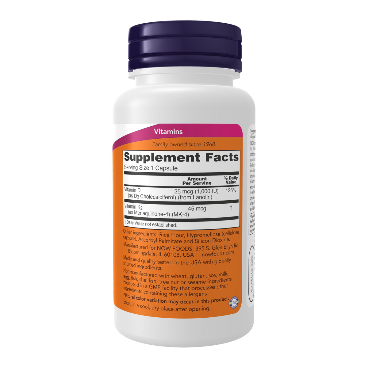 NOW Foods Vitamin D-3 & K-2 - 120 Vegetarian Capsules - image 3