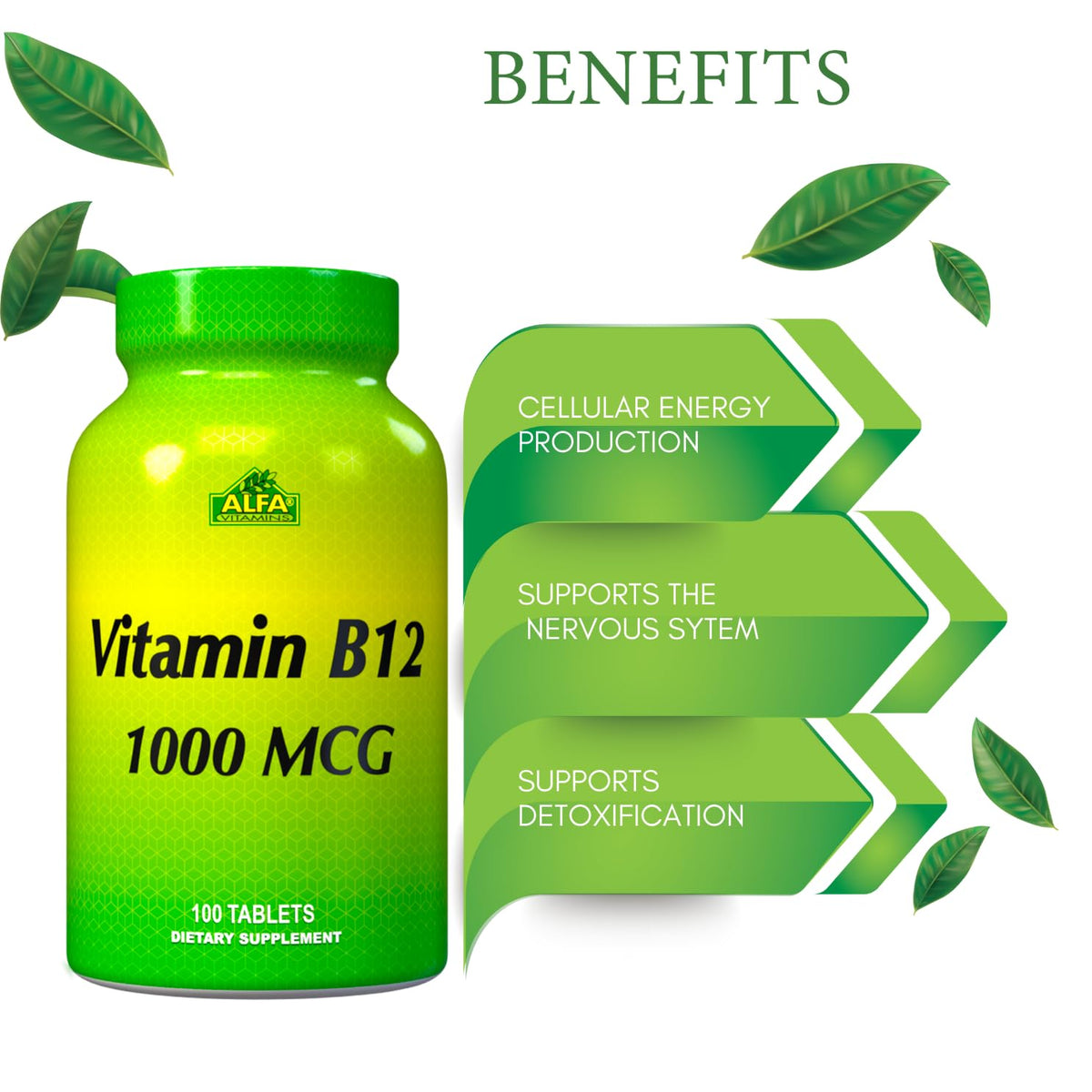 ALFA VITAMINS Vitamin B12 1000 mcg - 100 Tablets - image 3