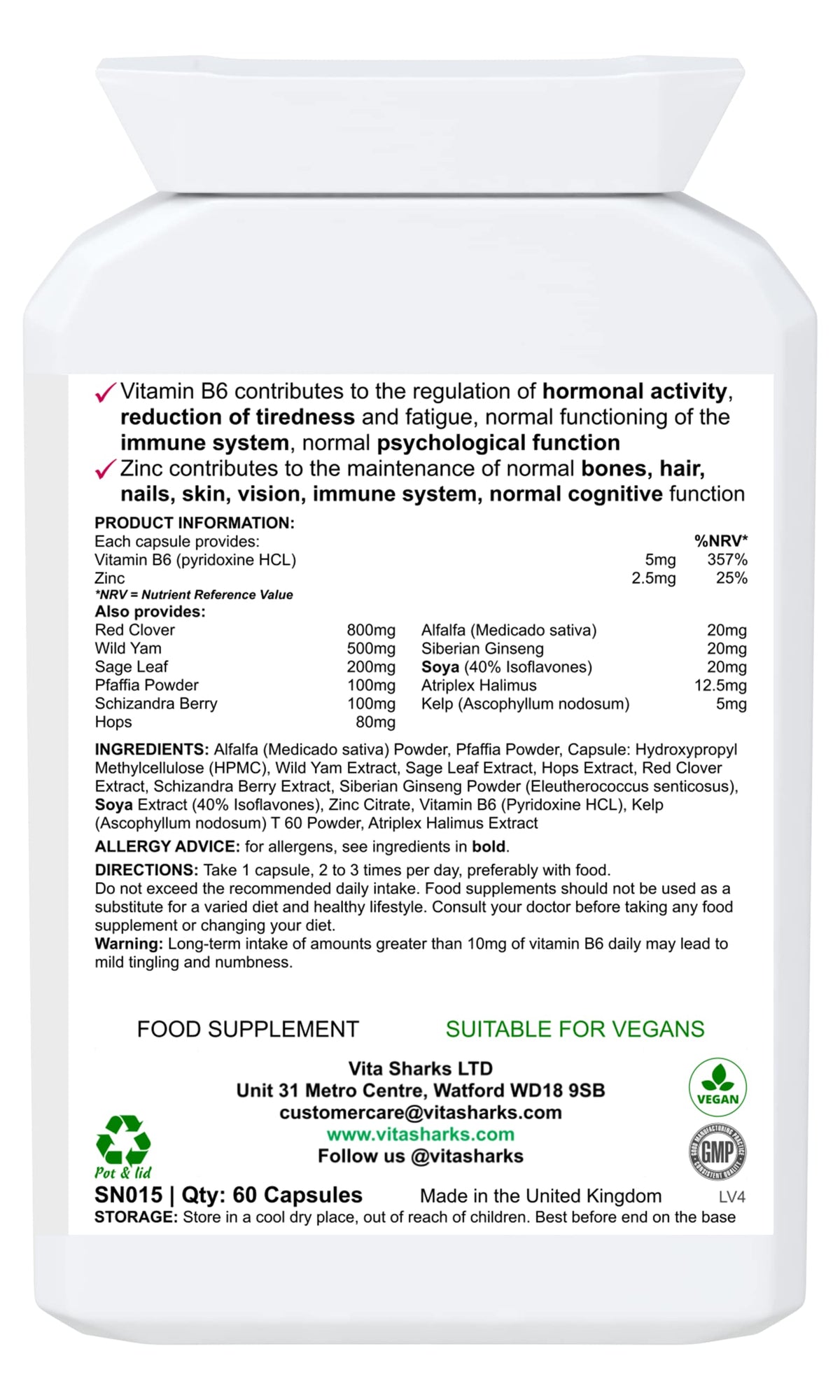 Vita Sharks VitaLady Meno with 13 Herbal Ingredients - 60 Capsules - image 2