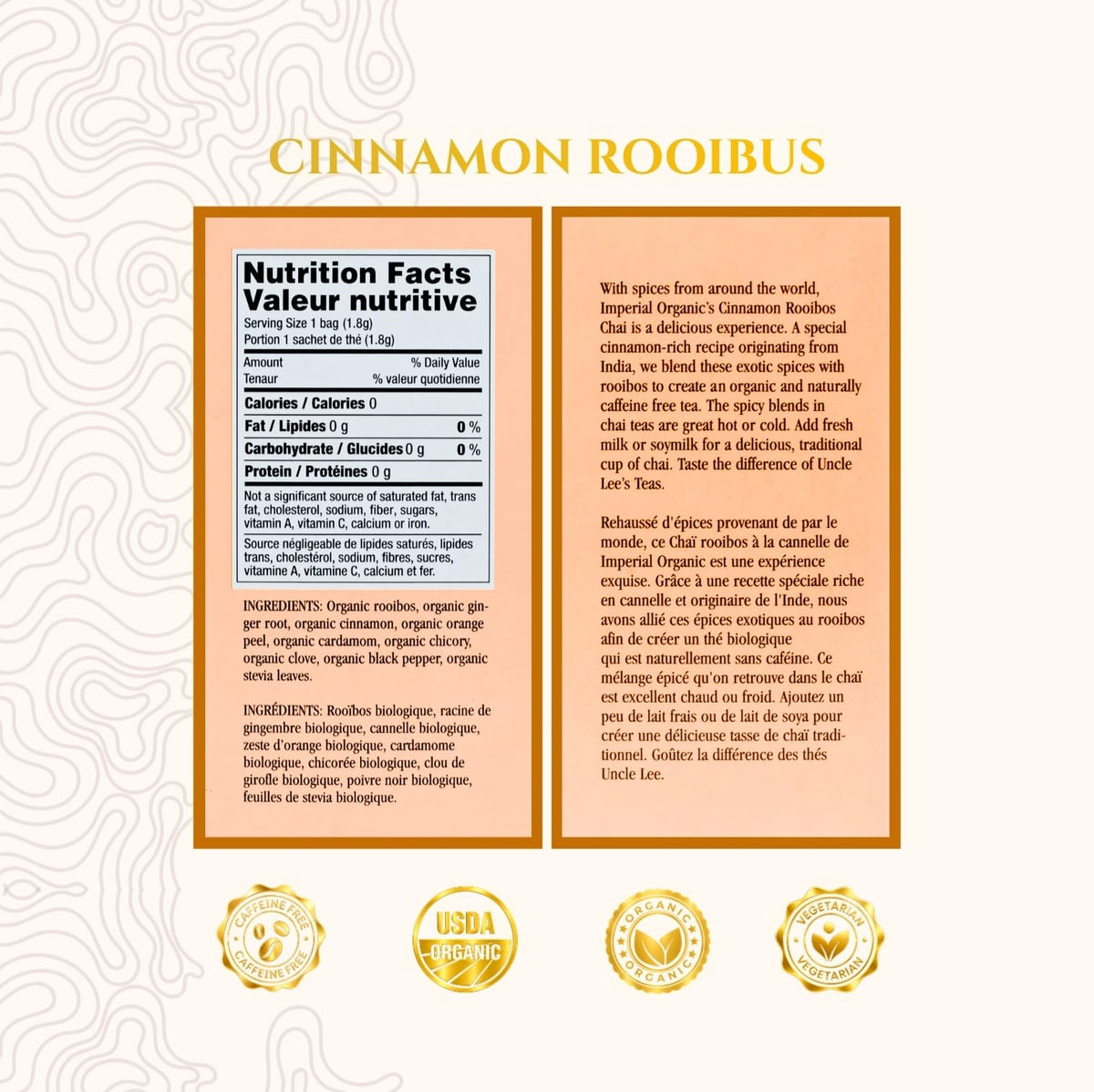 Uncle Lee's Tea Imperial Organic Chai Cinnamon Rooibos Caffeine Free - image 4