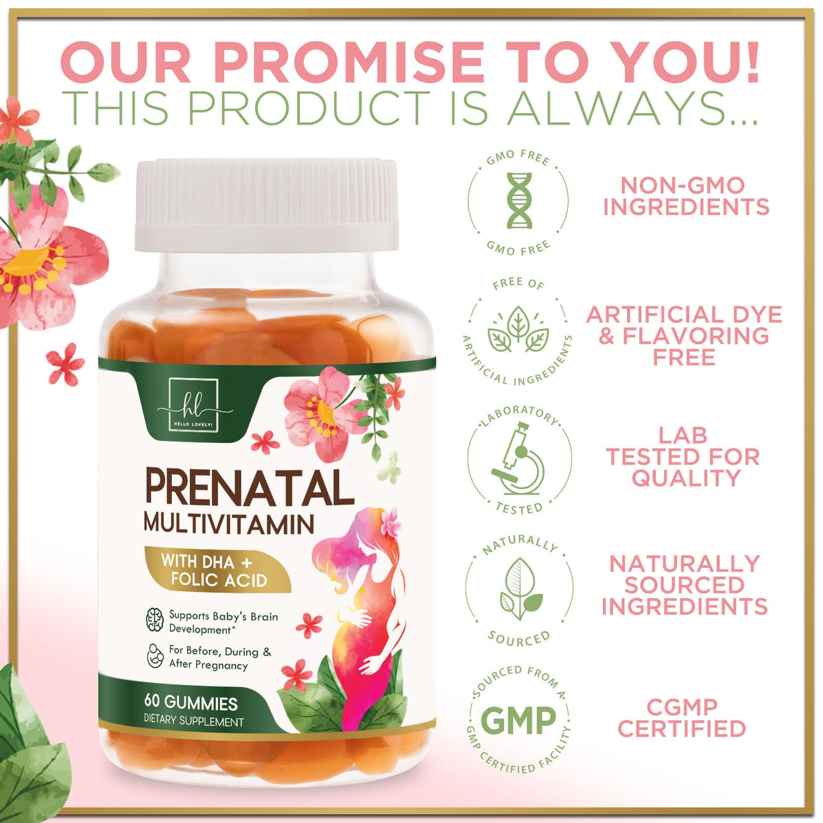Hello Lovely! Prenatal Vitamins Multivitamin with DHA & Folic Acid - 60 Gummies - image 4
