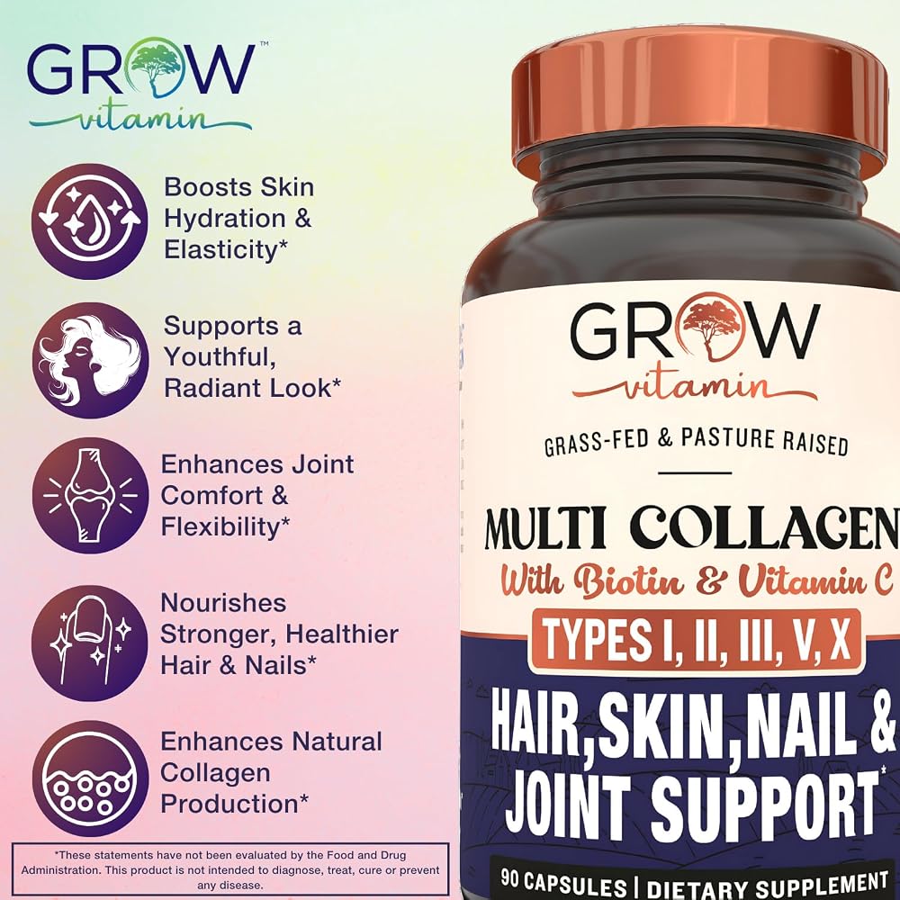 grow vitamin Multi Collagen Capsules Types I, II, III, V & X - 90 Capsules - image 3