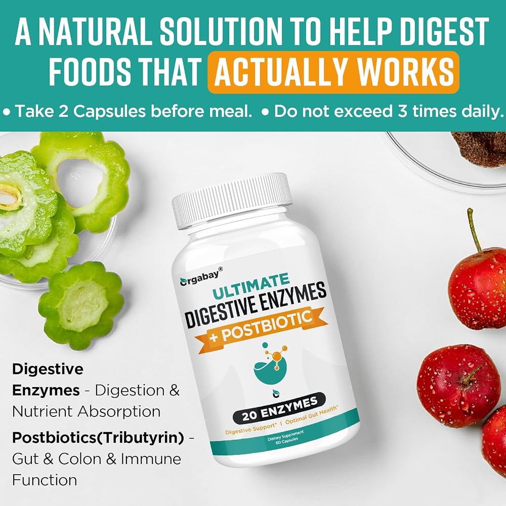 Orgabey Digestive Enzymes 1000mg with Postbiotics - 60 Capsules - image 5