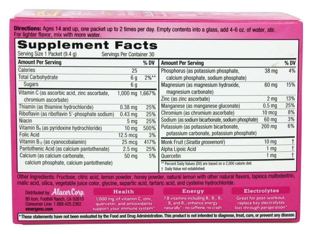 Emergen-C Pink Lemonade Vitamin C Drink Mix - 30 Packets - image 2